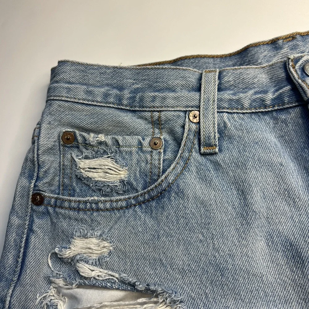 Levi's 501 Cut Off Blue Jean Shorts Women 28 High Rise Button Fly Hipster Summer